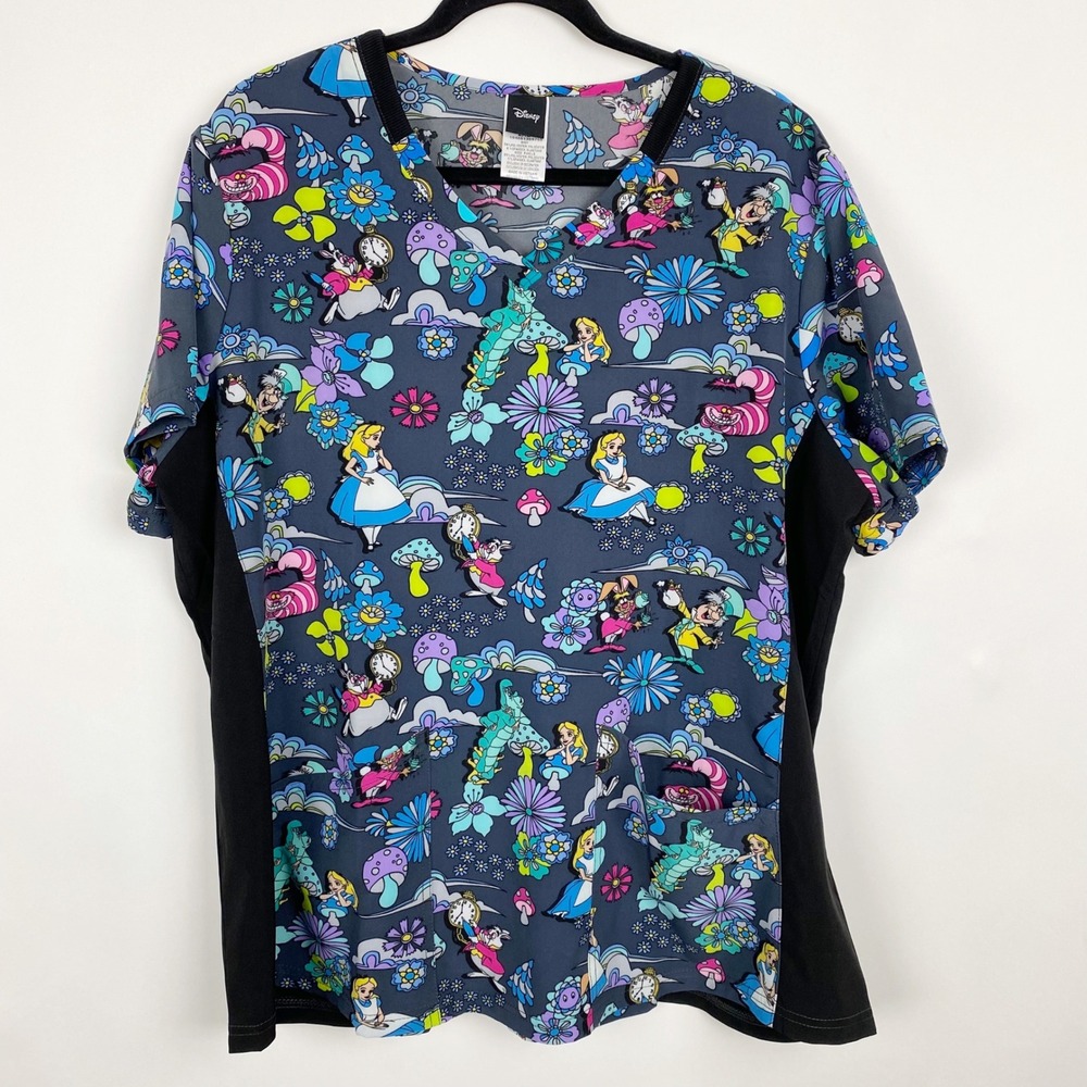 Disney Tooniforms Alice in Wonderland V-Neck Scrub Top Women 2XL TF764 NWT